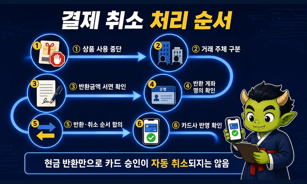 상품 사용 중단부터 카드사 취소 반영 확인까지 신용카드 현금화 결제 취소 6단계
