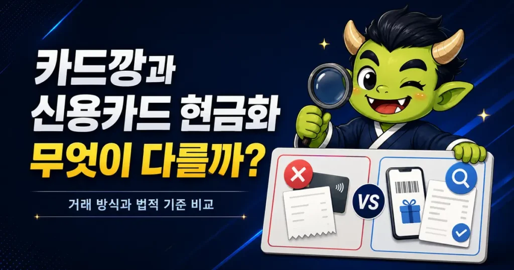 카드깡과 신용카드 현금화 차이 거래 방식과 법적 기준 차이점을 설명하는 도깨비페이