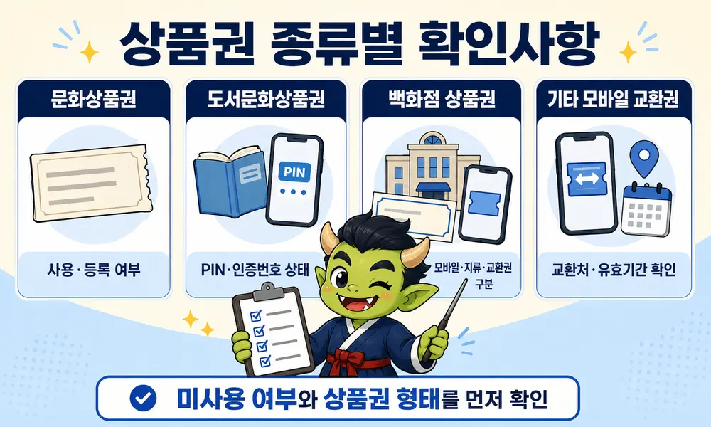 문화상품권, 도서문화상품권, 백화점상품권과 모바일 교환권의 판매 전 확인사항