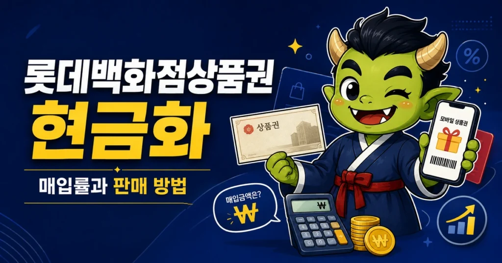 롯데백화점상품권 현금화 매입률과 판매 방법을 안내하는 도깨비페이 이미지