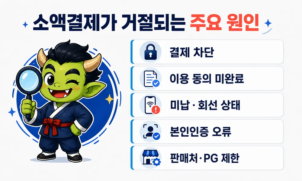 휴대폰 소액결제가 거절되는 결제 차단과 이용 동의 및 회선 상태 등의 주요 원인