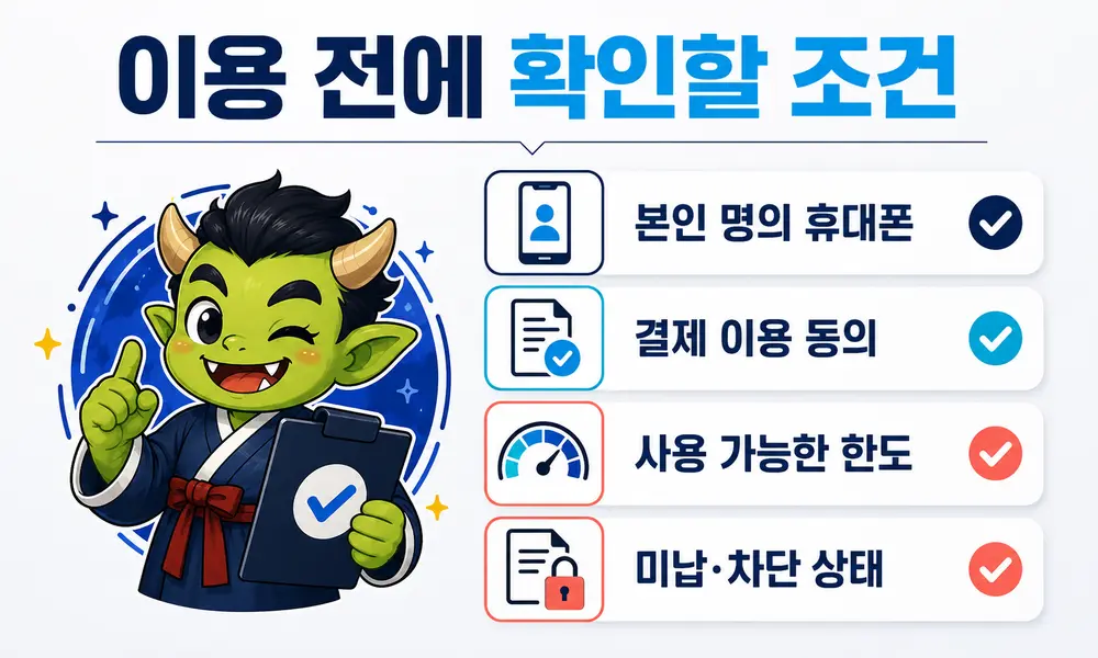 소액결제 이용 전 본인 명의 휴대폰과 결제 동의 및 한도와 차단 상태 확인 조건