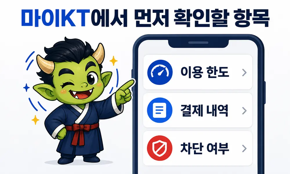 마이KT에서 소액결제 이용 한도와 결제 내역 및 차단 여부를 확인하는 항목