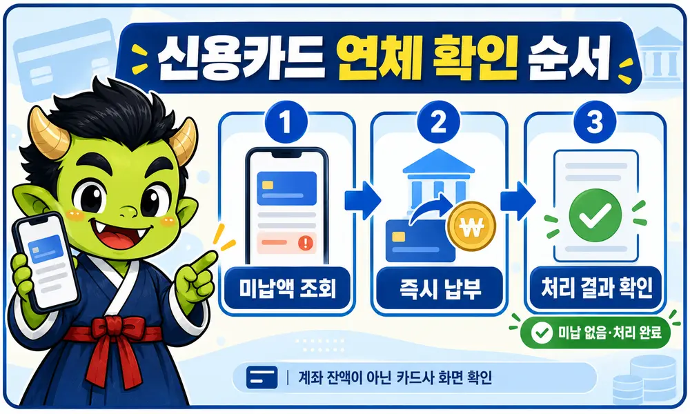 신용카드 연체 발생 후 미납액 조회와 납부 확인 순서